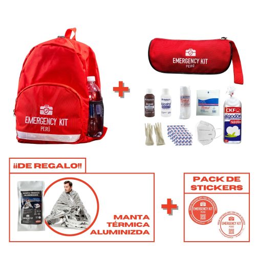 Mochila de emergencia + botiquín + manta térmica